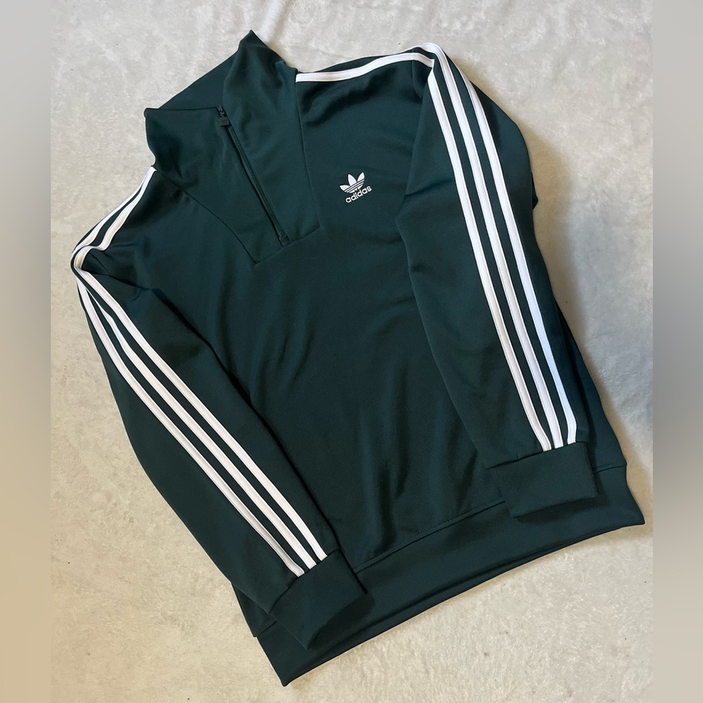 Adidas Green Turtleneck Sweater with Signature White Stripes